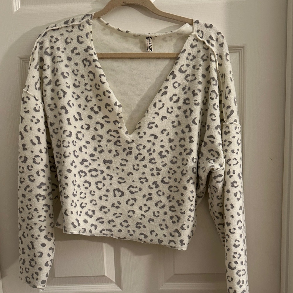 Free people Leopard Print V-Neck Sweater